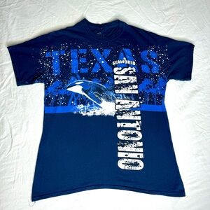 Seaworld San Antonio, TX All Over Print Orca Splatter‎ Navy T Shirt Mens Size L